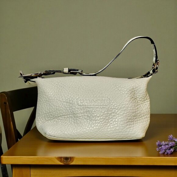 Coach White Pebbled Leather Baguette | Silver Hardware | Classic 1941 Design - Picture 2 of 13